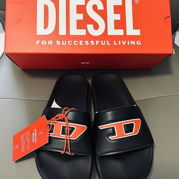 BNWB WOMEN'S DIESEL SA-MAYEMI DW SLIDES SANDALS BLACK WITH RED LOGO US SIZE 7 - Picture 12 of 12